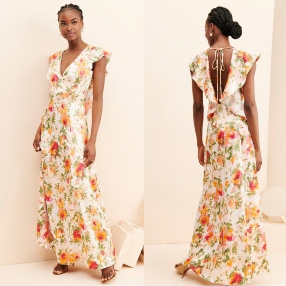 Hutch x Anthropologie Ella white floral print open back maxi dress 20406